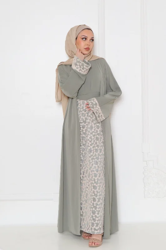 Epic Deals Azra Embroidery Abaya Set- Dusty Olive