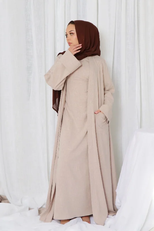 lace dressRana linen Abaya Set- Oatmeal