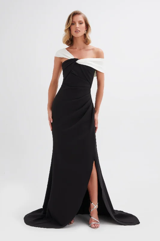 chic dressTAYLOR Twisted One Shoulder Maxi Dress with Train In Black