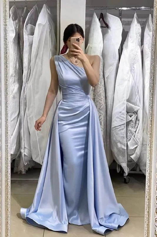 casual dressLight Blue One-Shoulder Sleeveless Long Mermaid Prom Dress,DP066