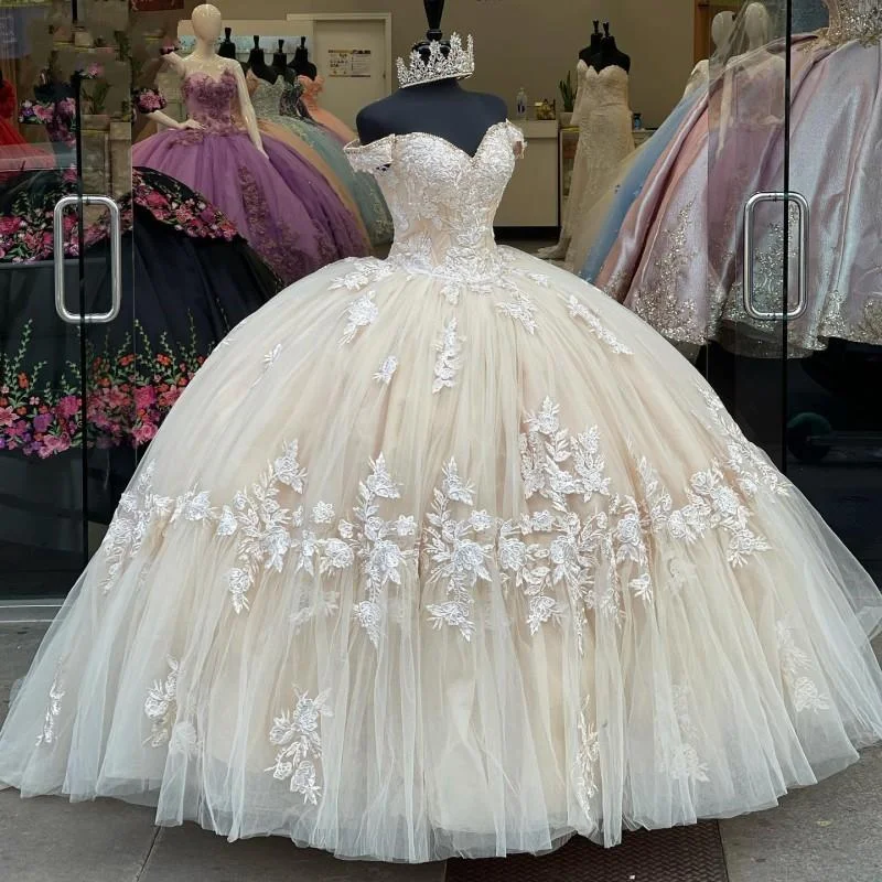 Crazy Deals Long Champagne Lace Appliques Quinceanera Dress for 15 Year Ball Gowns Off The Shoulder Ball Gown Debutante Gowns Dresses Prom Dress,DS4351 Crazy Deals Long Champagne Lace Appliques Quinceanera Dress for 15 Year Ball Gowns Off The Shoulder Ball Gown Debutante Gowns Dresses Prom Dress,DS4351