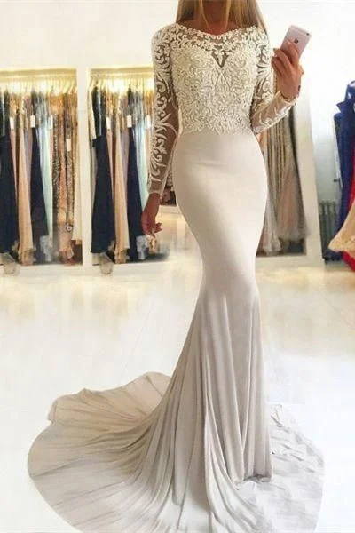 Discount Mania Elegant Mermaid Long Sleeve Scoop Lace Prom Dresses Long Evening Dresses,DS4058