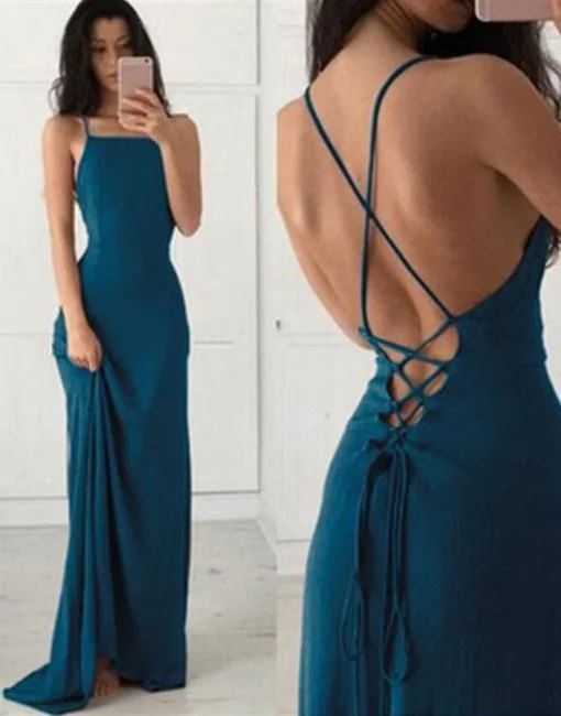 Price Smash Simple Sexy Backless Teal Chiffon Long Evening Prom Dresses, Popular Cheap Long 2022 Party Prom Dresses,DS4105