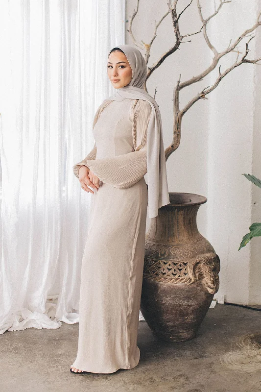 Time-Limited Offer Aylana Textured Satin Dress- Oatmeal