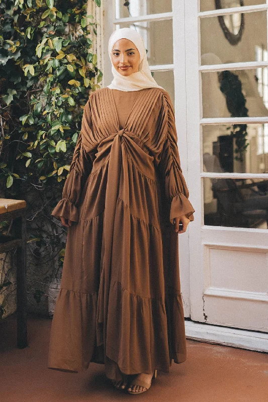 Mega Sale Saleema Chiffon Open Abaya- Coffee Brown