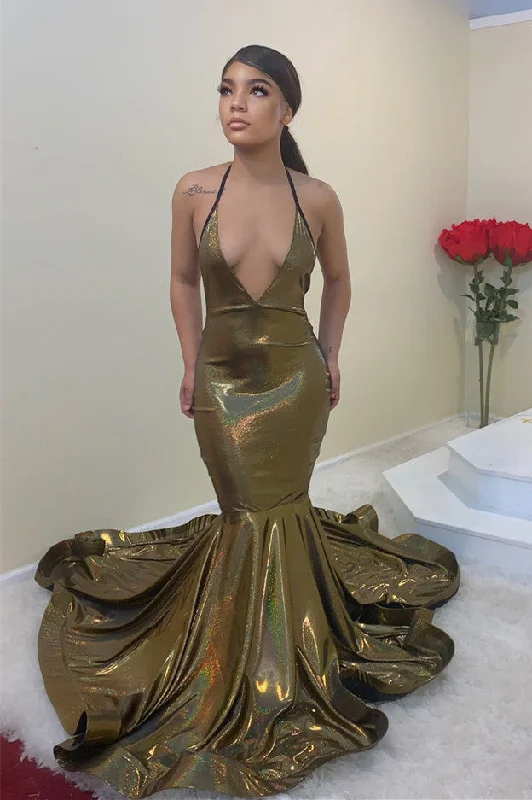 Final Clearance Simple Spaghetti Straps V-neck Column Mermaid Floor-length Prom Dresses,F04789