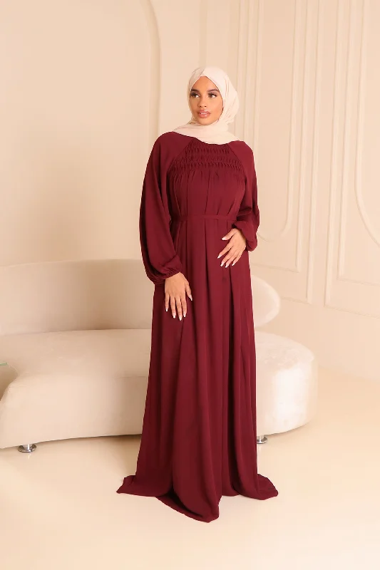 Blowout Sale Nayma Pleat Chiffon Dress- Mahogany