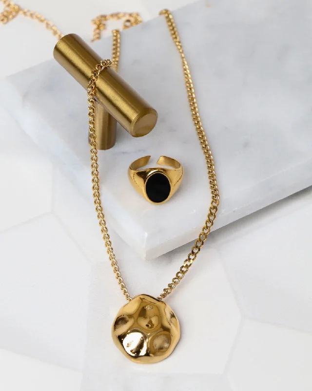 Can't Be Beat Black Stone Necklace & Ring Set | Premium