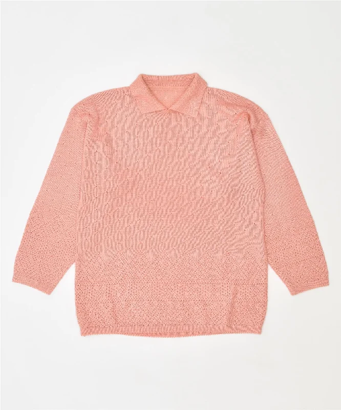 Weekend Flash Sale VINTAGE Womens Polo Neck Jumper Sweater UK 14 Medium Pink Cotton