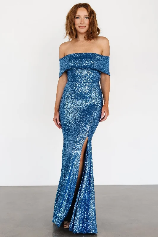 statement dressYvonne Off Shoulder Sequin Gown | Blue