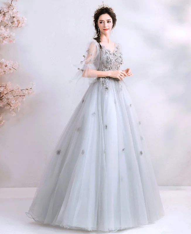 Closeout Cindy Sheer Sleeve Patchwork Tulle Maxi Dress