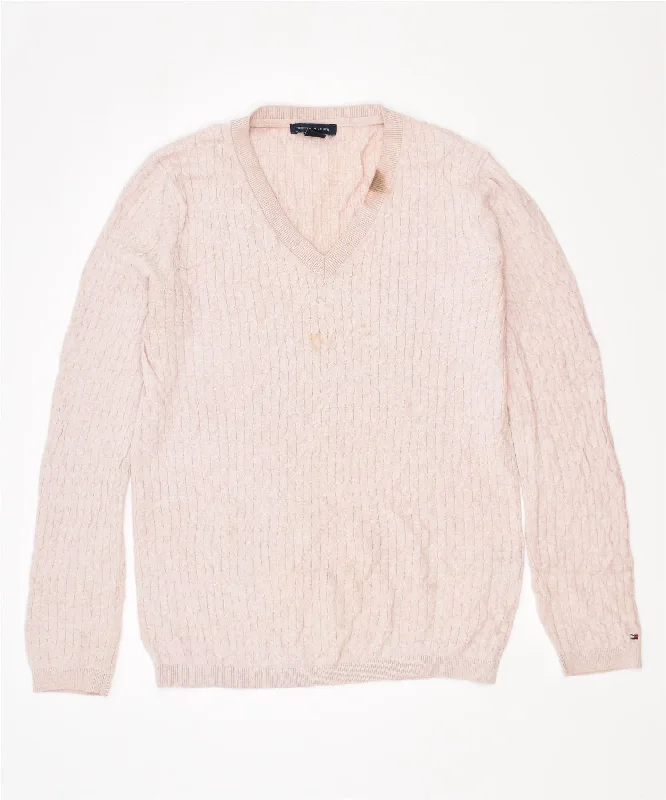 Special Offer TOMMY HILFIGER Womens V-Neck Jumper Sweater UK 10 Small Pink Cotton