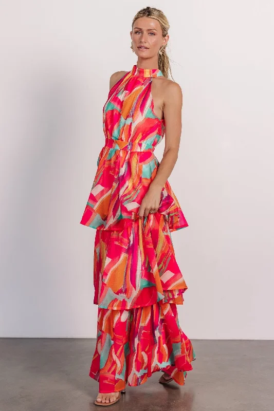 Buy Now Autumn Halter Maxi Dress | Fuchsia Multi
