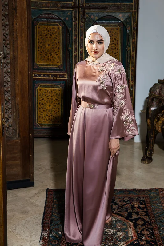 TIME-Limited Offer Rihana Lace Satin Dress- Dusty Rose
