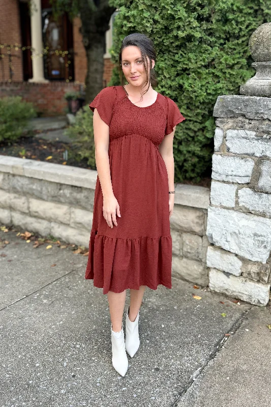 Don't Miss The Kendall Midi Dress in Autumn Spice