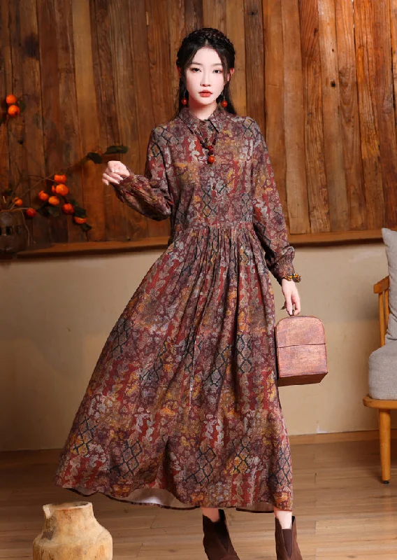 Midnight Sale women's fashionable printed lapel long dress