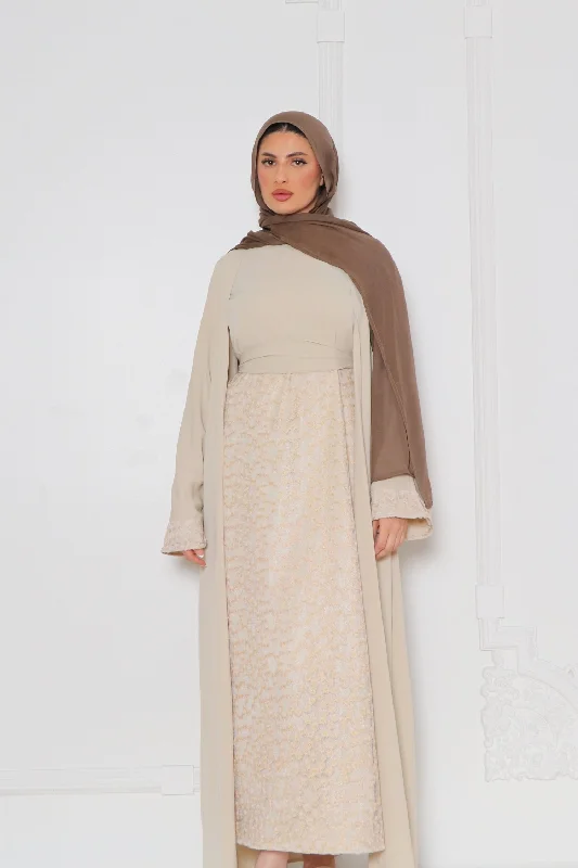 Year-End Sale Azra Embroidery Abaya Set- Sand