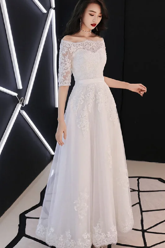Deal Dash HALF SLEEVE OFF SHOULDER TULLE MAXI DRESS