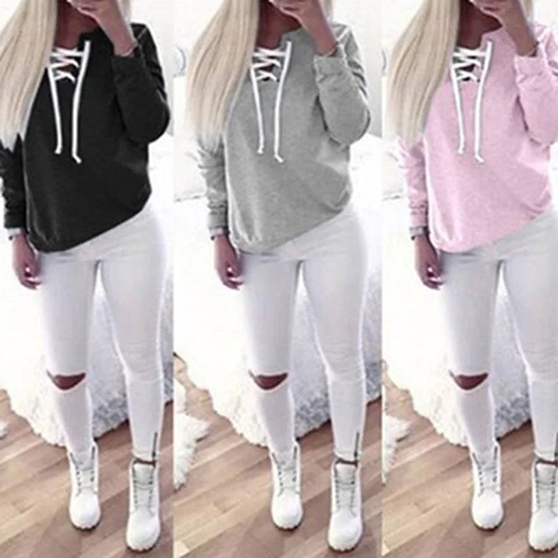 Act Fast Women Fashion  Casual Sweatshirt  Solid Color Top Full Length Long Sleeve Hoodie