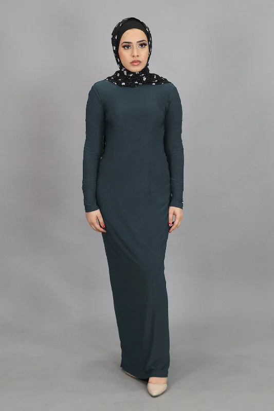 Deal Dash Blue Gray Plain Fitted Spandex Maxi Dress