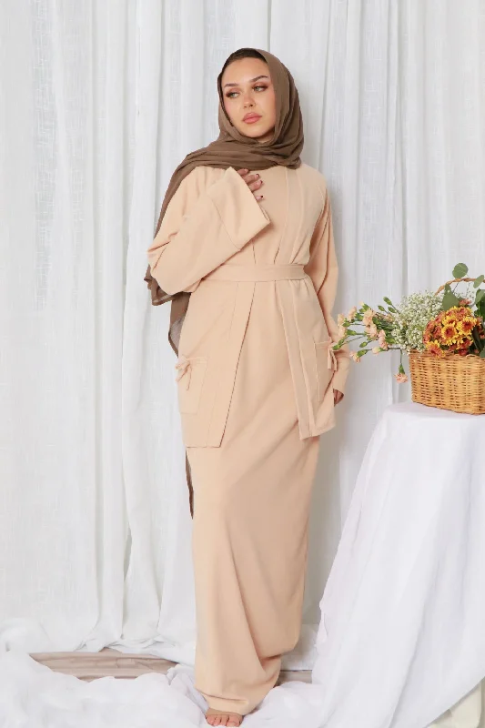 luxury dressBelle premium Ribbed Knit Set- Beige