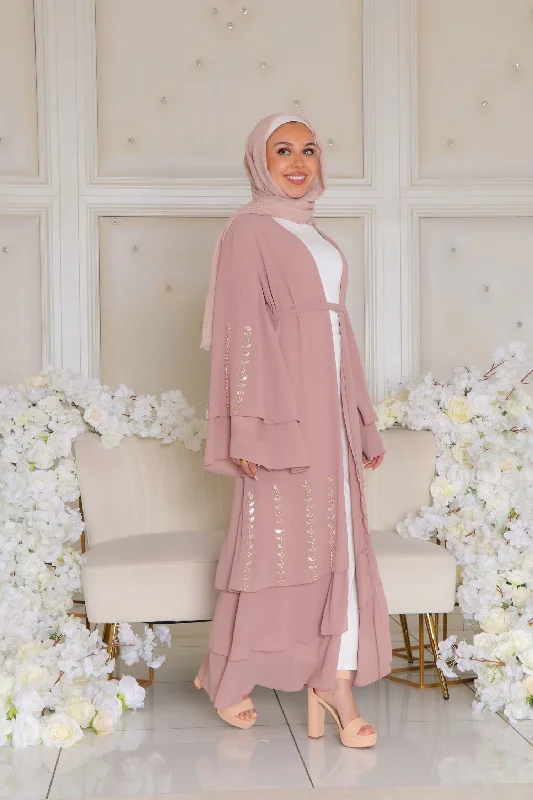 Doorbuster Deal Amor Chiffon Layered Abaya- Rose Pink
