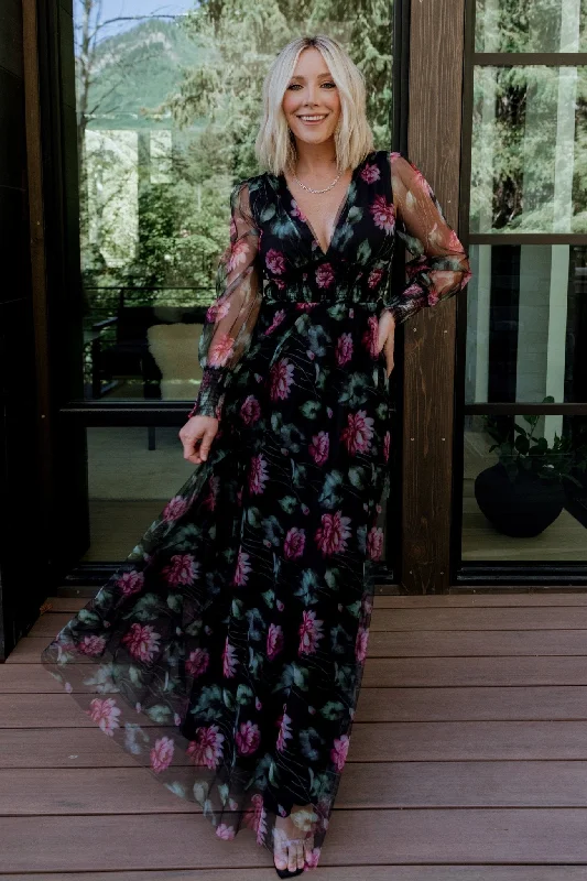 Exclusive Deal Layla Tulle Maxi Dress | Black Multi