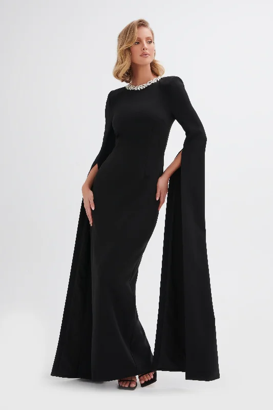 chic slip dressKELLY Cape Sleeve Maxi Dress in Black