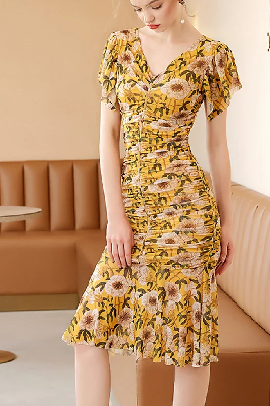 The Best Prices Cap Sleeve Draped Mermaid Dress