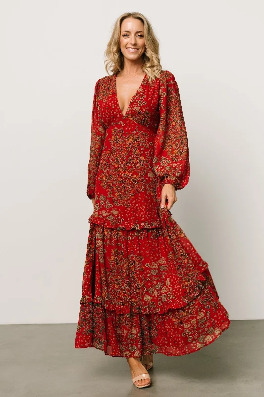Steals and Deals Bowman Deep V Maxi Dress | Red Multi