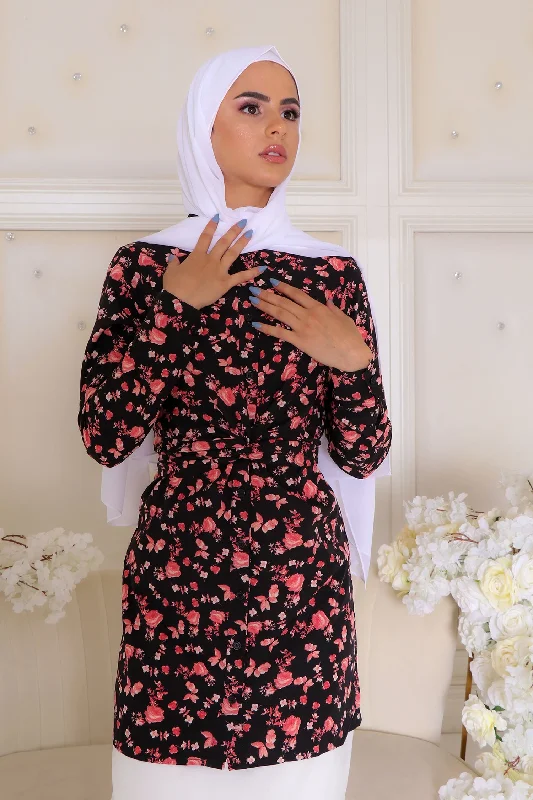 Mega Sale Nia Floral Wrap Top- Black & Pink