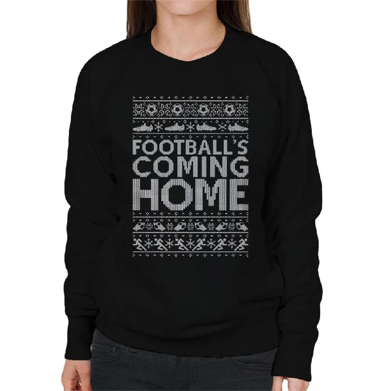 sleek gym hoodieFootball's Coming Home Christmas Text Knit Women's Sweatshirt