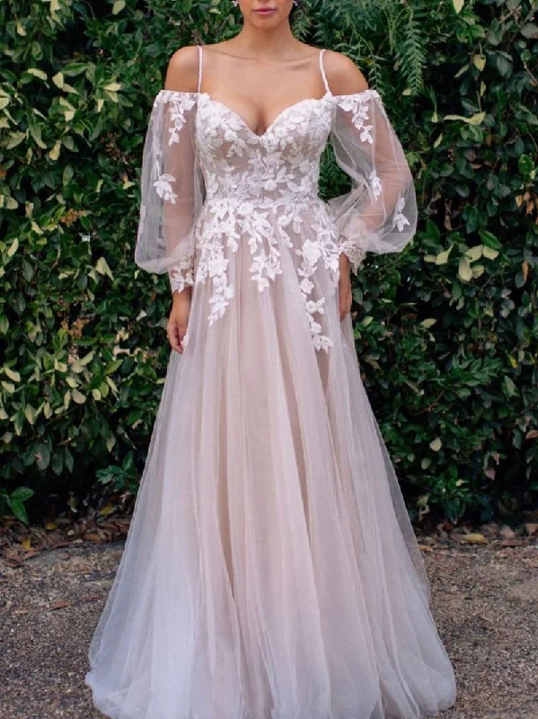 Buy More, Save More ELEGANT LONG SLEEVES TULLE LACE LONG PROM DRESS, LACE EVENING DRESS,F04747