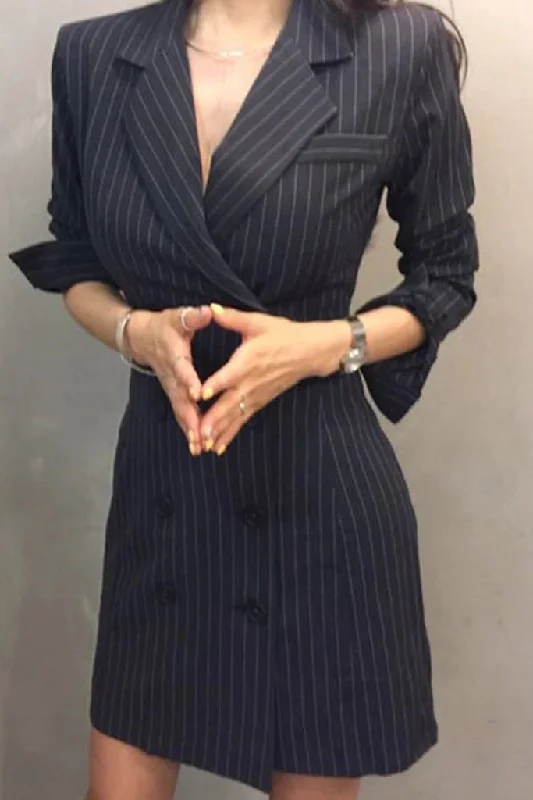 Overstock Long Sleeve Double-Breasted V-neck Coat Dress