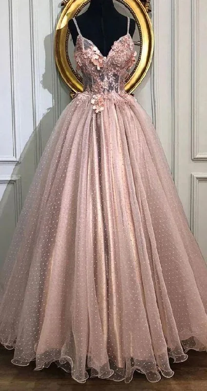 Incredible Offers A-line V-Neck Tulle Long Prom Dresses, Pearl Pink Appliques Formal Evening Dress,DS4554 Incredible Offers A-line V-Neck Tulle Long Prom Dresses, Pearl Pink Appliques Formal Evening Dress,DS4554