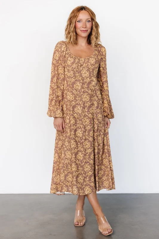 trendy mini dressMcKinney Dress | Brown + Gold Floral