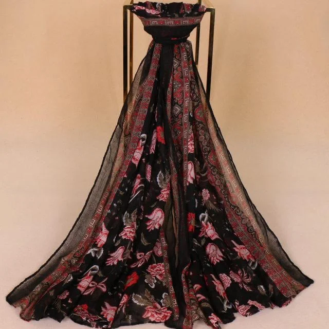 Midnight Madness Black Floral Cotton Scarf