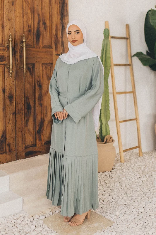 Savings Event Sahra Open Pleat Abaya- Mint Gray
