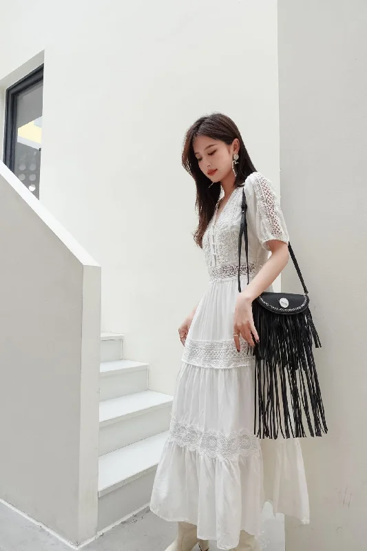 Unmissable Offer Summer Lace  White V Neck Dress