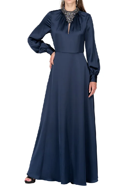 Lowest Prices AIDAN MATTOX-TWILIGHT BEADED MOCKNECK SATIN GOWN