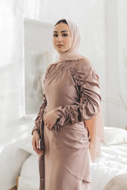 Unmissable Offer Keira Wrap Satin Dress- Dusty Rose
