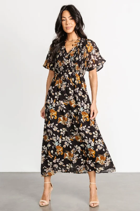 romantic dressHathaway Midi Dress | Black Floral