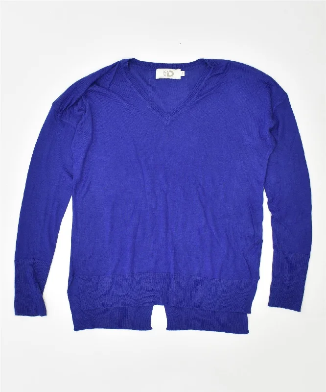 New Deals DACK'S Womens Oversized V-Neck Jumper Sweater UK 10 Small Purple Acrylic