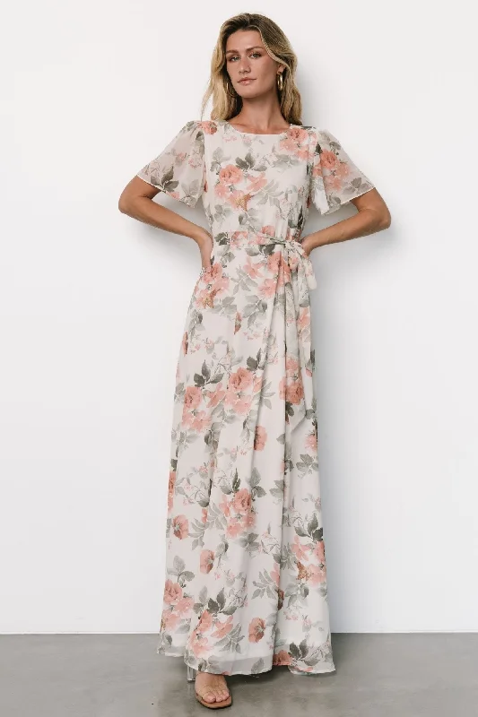 comfy dressNaomi Short Sleeve Maxi Dress | Ivory + Coral Floral