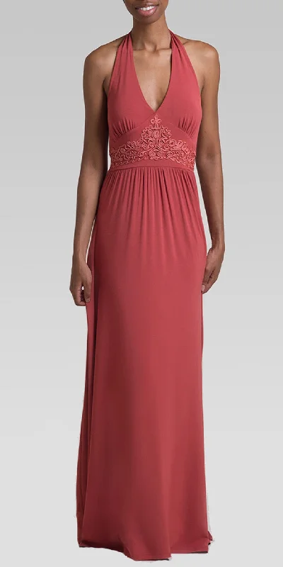 Today’s Deal Soutache Embroidery Halter Maxi Dress - Dk. Rust