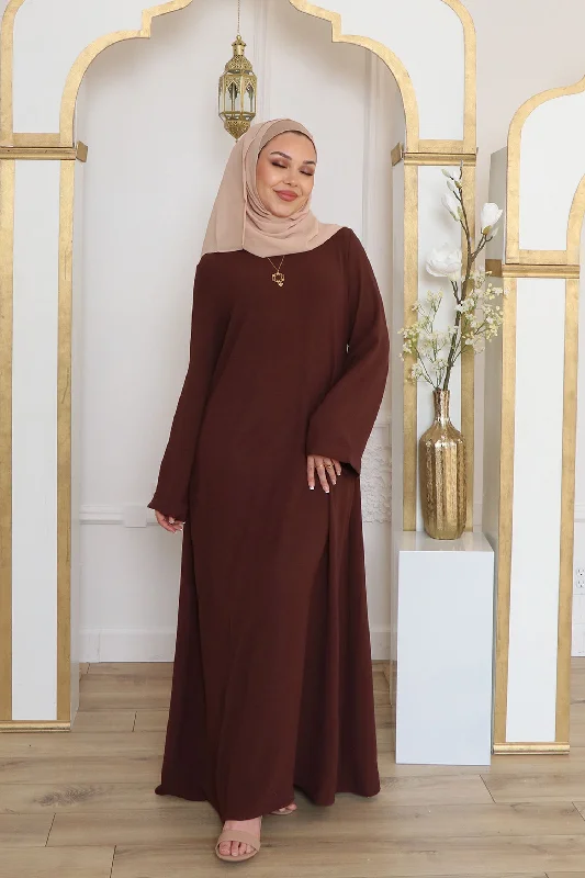 Best Deals Nila Textured Essential Abaya- Brown