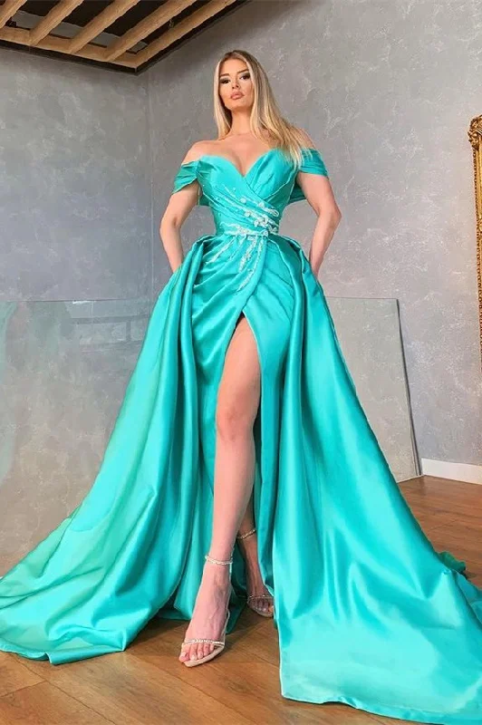 Best Bargains Glamorous Off-the-Shoulder Split Prom Dress Long Overskirt With Beads,DS4639 Best Bargains Glamorous Off-the-Shoulder Split Prom Dress Long Overskirt With Beads,DS4639