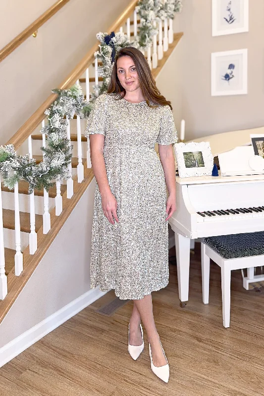 Savings Event The Roxie Sequin Midi Dress in Champagne