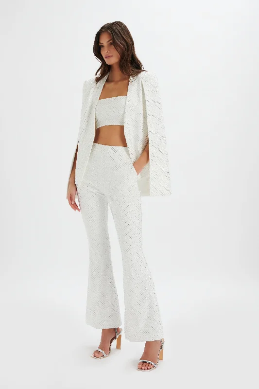 flowy evening dressTIA Crystal Embellished Classic Cape Blazer in White