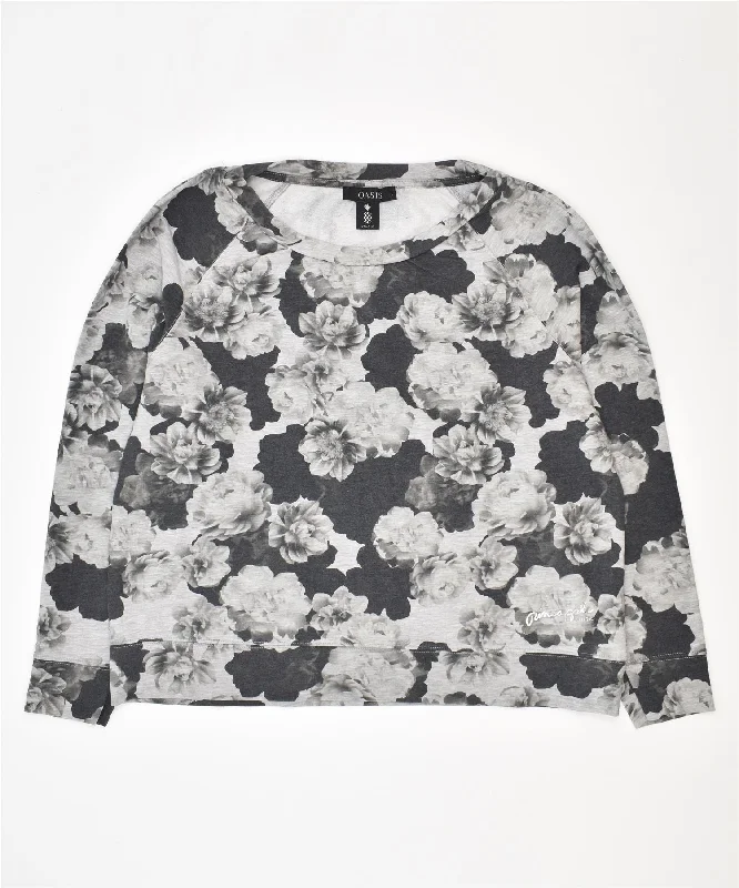 Deep Discounts OASIS Womens Sweatshirt Jumper UK 16 Large Grey Floral Cotton Vintage